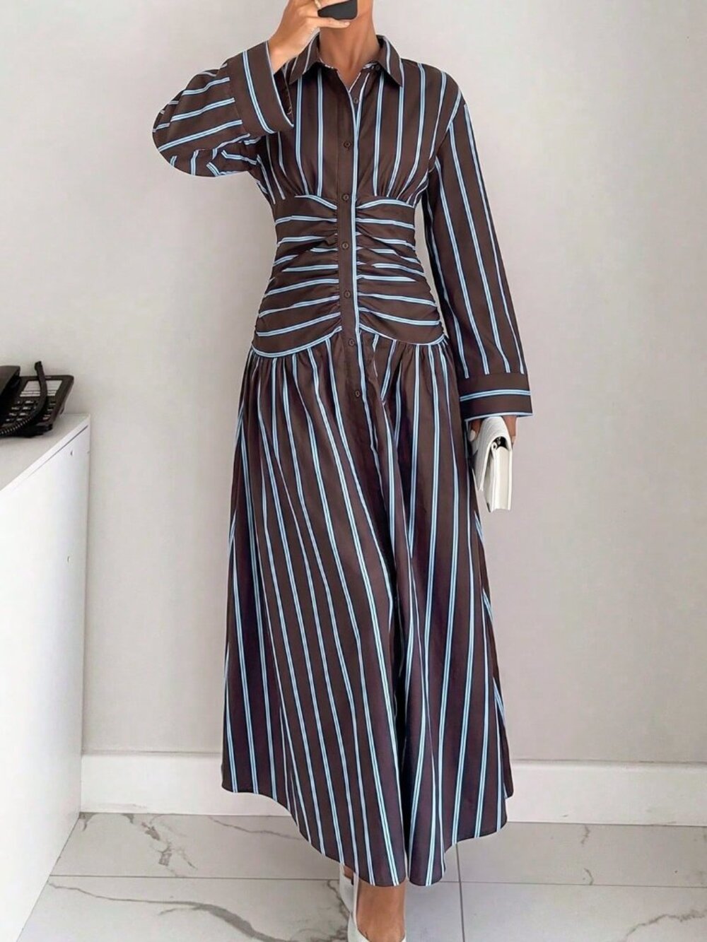 Multicolor Casual Women's Striped Colorblock Long Dress - Picture 5 of 5